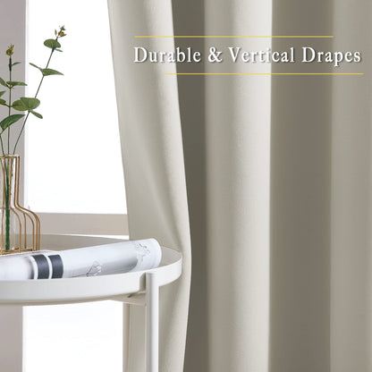 NICETOWN Blackout Natural Curtains & Drapes for Living Room - Thermal Insulated Solid Grommet Sound Reducing Energy Saving Privacy Window Treatments for Bedroom, 2 Panels, W37 x L84