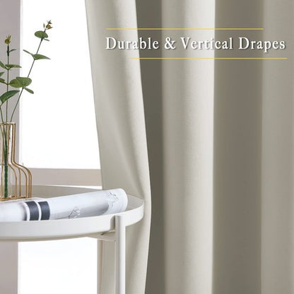 NICETOWN Bedroom Blackout Curtains 63 inches Long - Window Treatment Thermal Insulated Solid Grommet Room Darkening Voice Reducing Drapes for Living Room (Natural, Set of 2, W37 x L63)