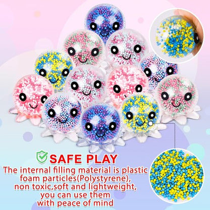 Fidget Stress Balls - 12 Pack Cute Octopus Squeeze Balls for Adults | Stress Relief & Party Favors