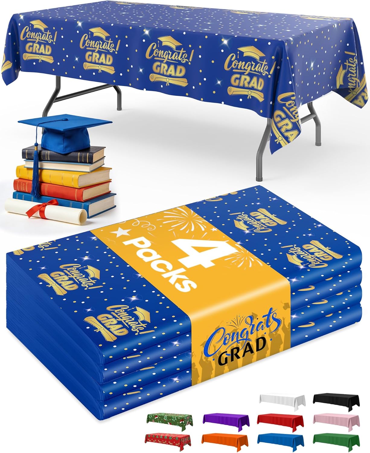 Niuara Blue Plastic Tablecloth - 4 Pack 54" x 108" Disposable Covers for 6FT Tables | Perfect for Parties & Gatherings