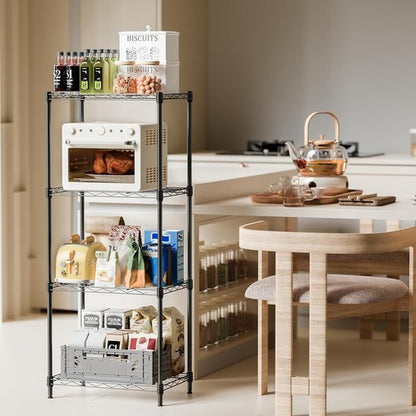 IZEUK 4-Tier Metal Wire Shelf Unit - Versatile Black Storage Rack for Kitchen, Bedroom & Laundry Room | 17.7" W x 11.8" D x 41.9" H