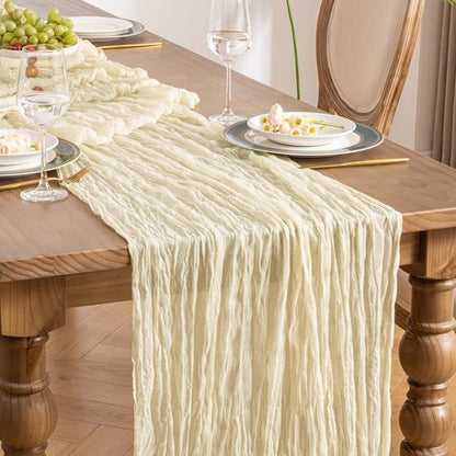 ButterMelt 4 Pack Beige 10ft Cheesecloth Table Runner, Boho 35x120 Inch Long, Gauze Table Runner Decor for Baby Shower Bridal Shower or Wedding Party