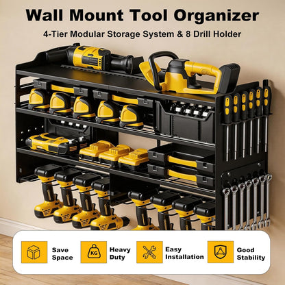 Oviitech Power Tool Organizer - Heavy-Duty Wall Mount with 8 Drill Holders | 400lbs Capacity, Black