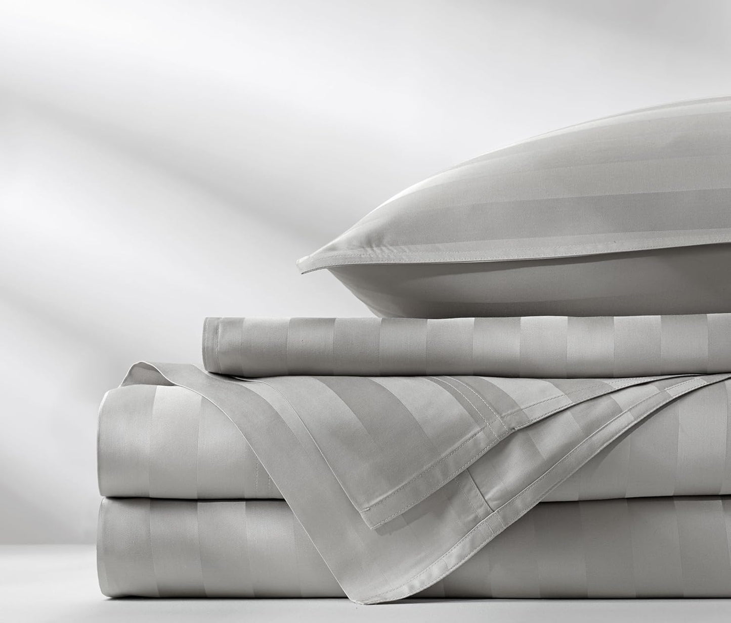 Pure Bamboo Full Bed Sheet Set - 100% Organic Viscose, Luxuriously Soft & Cooling | Jacquard Silver, 2-Year Quality Promise