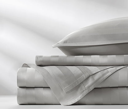 Pure Bamboo Full Bed Sheet Set - 100% Organic Viscose, Luxuriously Soft & Cooling | Jacquard Silver, 2-Year Quality Promise
