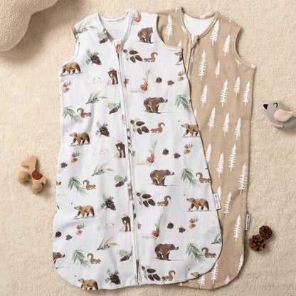 david's kids 100% Organic Cotton Baby Sleep Sack 6-12 Months, Soft Baby Wearable Blankets with 2-Way Zipper, 2 Pack Comfy Sleeping Bags for Infant Newborn Boys Girls, Medium Size, Woodland