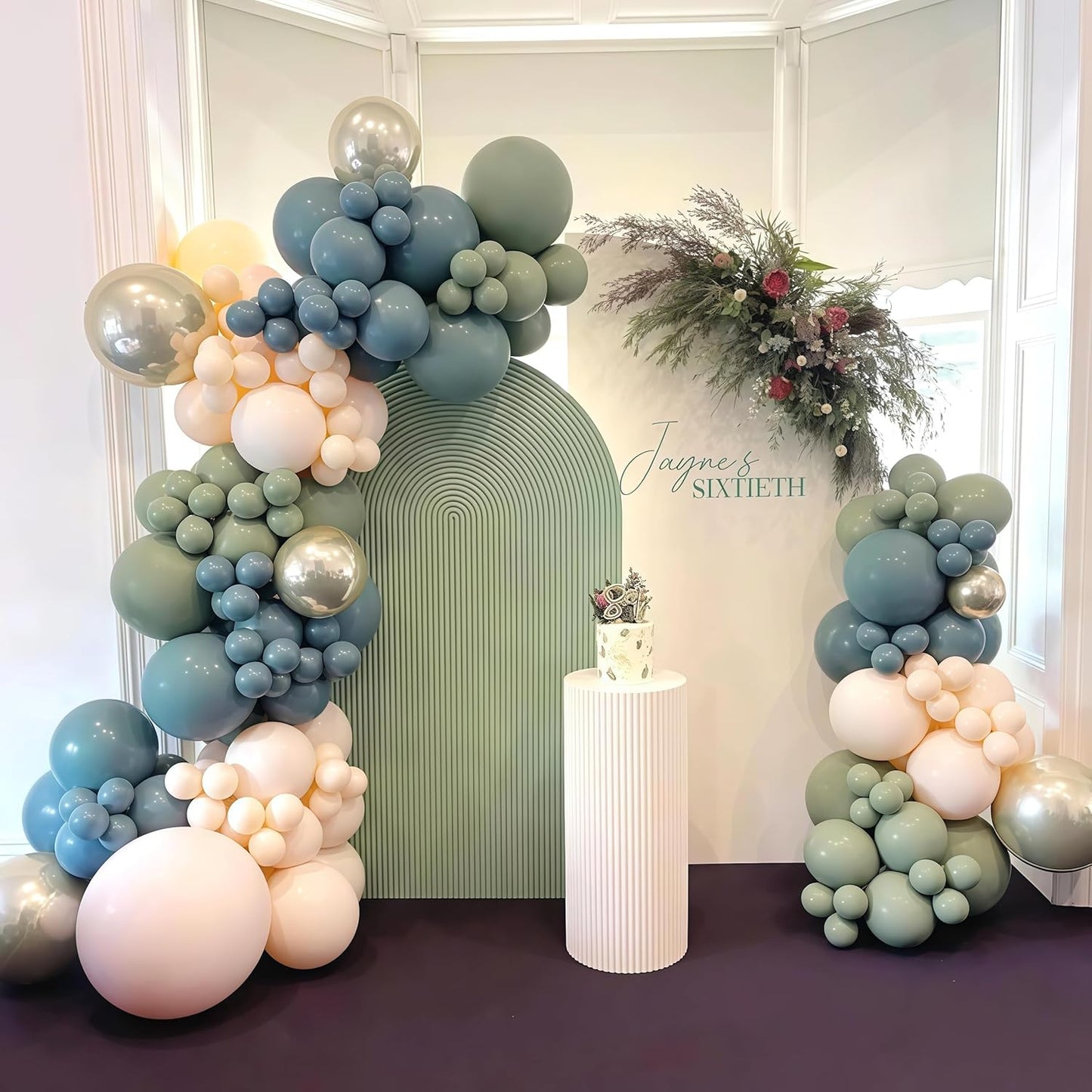 Skiennix Balloon Garland Kit - 107 PCS Dusty Sage Green & Gold Pastel Arch for Boho Parties