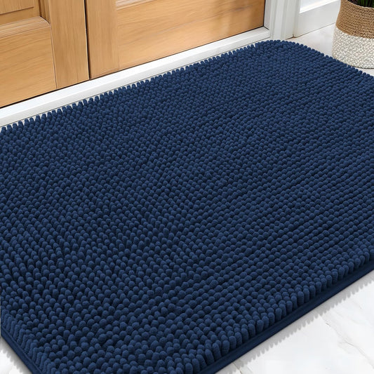 OLANLY Dog Door Mat - Absorbent Non-Slip Mud Mat for Indoor Use | Quick Dry Chenille, 30x20, Dark Blue