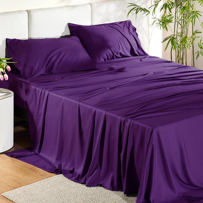 Bedsure Cooling California King Sheet Set - Breathable Rayon from Bamboo, Soft & Luxurious, Deep Pocket, Plum