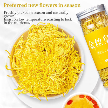 Hee Creek Chrysanthemum Tea Golden Silk Chrysanthemum Tea 1.76oz (50g) Golden-yellow Chrysanthemum Flower Tea, Chinese Herbel Tea Whole Flower Tea Grade AAA (Super Grade) 菊花茶 金丝皇菊