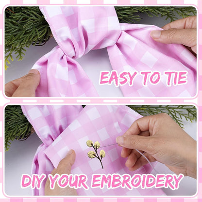 Pink Wreath Sash by [Brand Name] - 2 Cotton Plaid Sashes for Baby Shower Decor | 55.5 Inch DIY Embroidery
