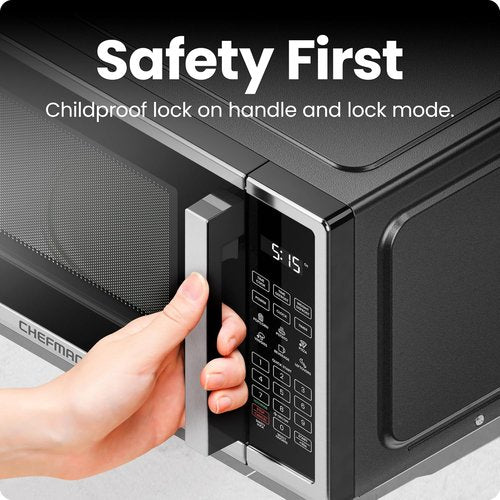 Chefman Microwave Oven - 0.7 Cu. Ft. Digital Stainless Steel | 700 Watts, 6 Auto Menus, Eco Mode & Child Safety Lock