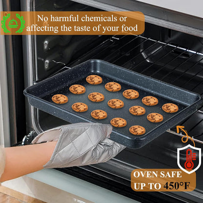 Walooza Nonstick Baking Sheets Set of 2 - Heavy Duty Carbon Steel Cookie Trays, 11x9 Inch, Easy Clean