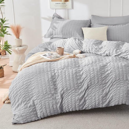 HYMOKEGE King Size Comforter Set - Luxury 7-Piece All-Season Bedding in Light Grey with Sheets & Pillowcases