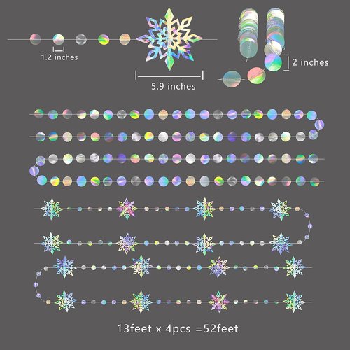 Cheerland Iridescent Snowflake Garland - Holographic Winter Wonderland Decorations | Perfect for Birthday, Baby Shower & Wedding Parties
