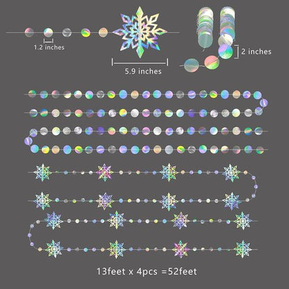 Cheerland Iridescent Snowflake Garland - Holographic Winter Wonderland Decorations | Perfect for Birthday, Baby Shower & Wedding Parties