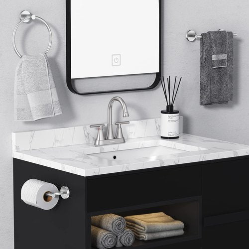 Bathroom Faucets for Sink 3 Hole, Hurran 4 inch Brushed Nickel Bathroom Sink Faucet with Pop-up Drain and Supply Lines, Stainless Steel Centerset Faucets for Sink Vanity RV