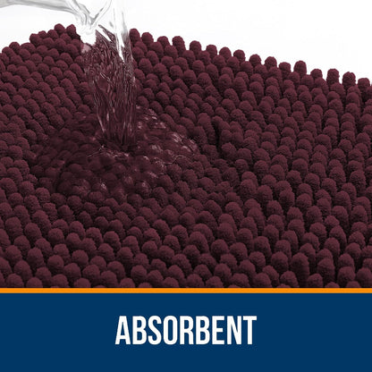 OLANLY Bathroom Runner Rugs - Soft Absorbent Chenille | Quick-Dry Rubber Backing, 44x24, Black Cherry