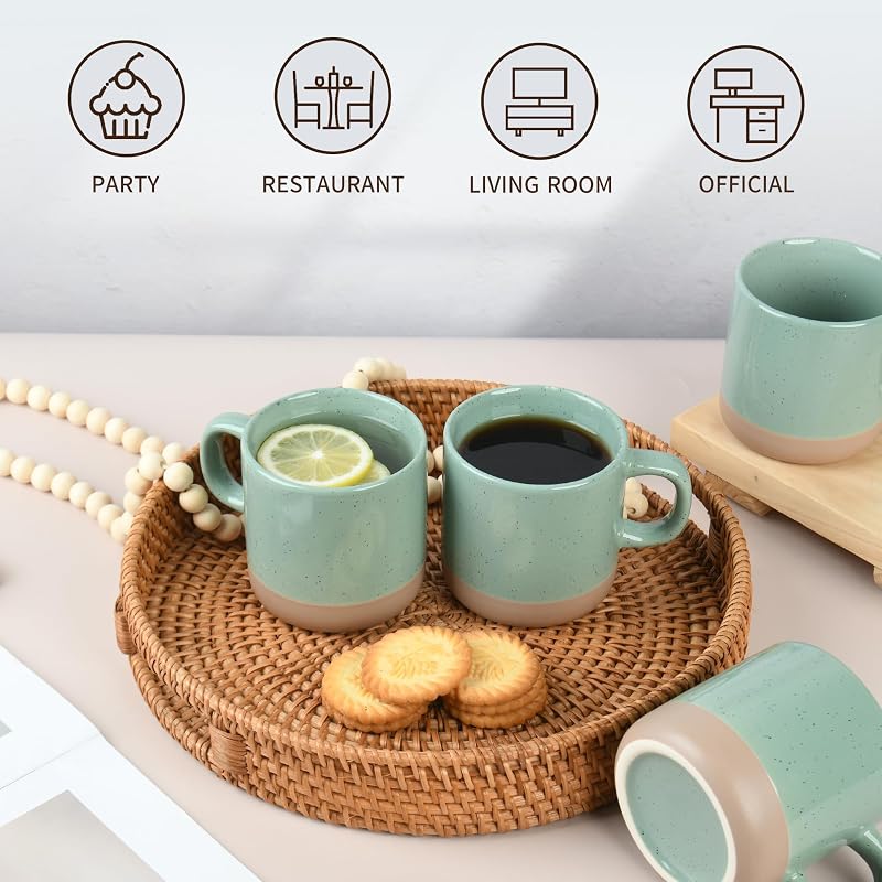 BYCNZB 12oz Mug Set - 6 Green Coffee Tea Cups with Handles