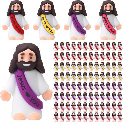 Bememo 100 Pcs Jesus Figures - Original Rubber Pocket Toys for Sunday School & Gifts | Bright Colors