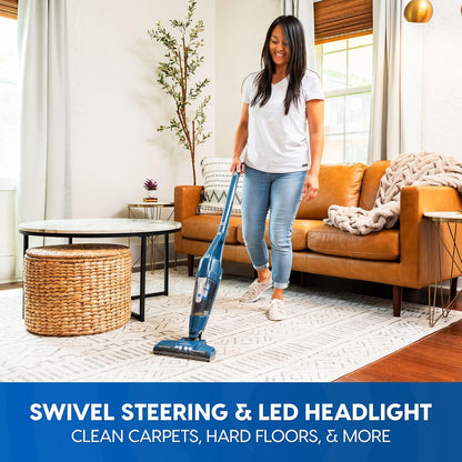 Vacmaster Portable Cordless 2-in-1 Vacuum Cleaner - Lightweight, 2-Speed Power Control, LED Headlight | Ideal for Hardwood Floors, Carpets & Pet Hair - Blue
