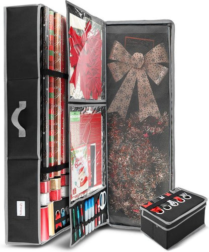 Hearth & Harbor Holiday Storage | Extra 2 PC Christmas Bins & Ribbon Organizer - Fade Resistant, Fits 30 Rolls
