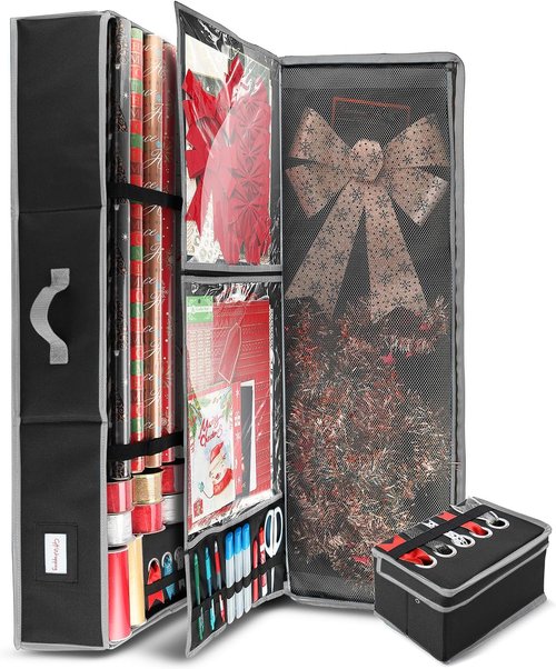 Hearth & Harbor Holiday Storage | Extra 2 PC Christmas Bins & Ribbon Organizer - Fade Resistant, Fits 30 Rolls