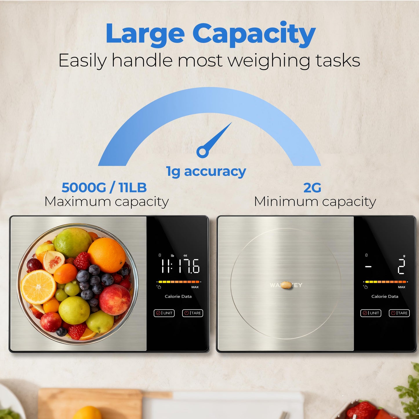 WARMKEY Smart Nutrition Food Scale - Digital Kitchen Scale with Nutritional Calculator App,Tare Function,Track Calories &24 Nutrients,11lb, Grams/Ounces, Healthy Eating & Meal Prep