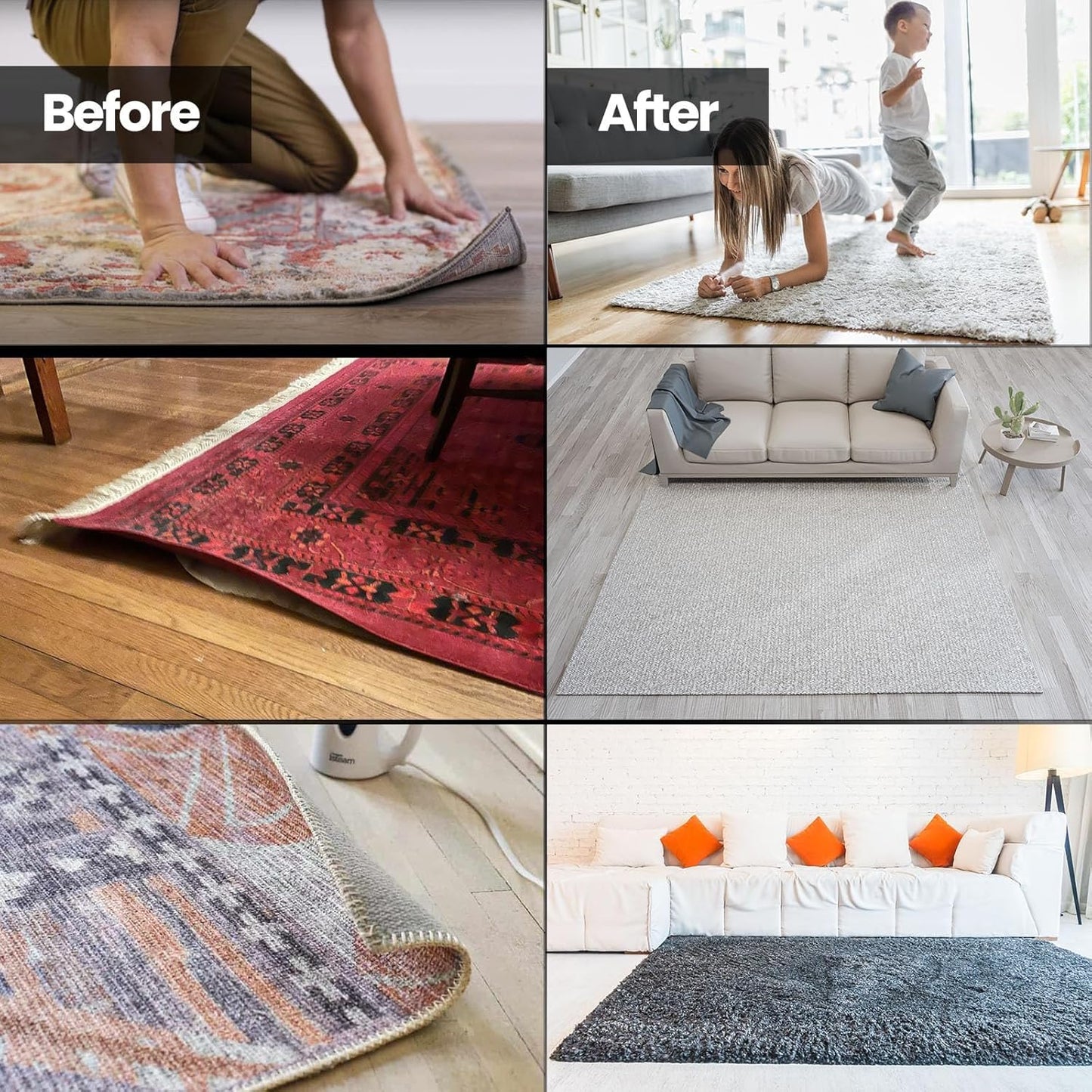 Muddy Mat® Heavy Duty Non-Slip Rug Corner Pads - Double-Sided Adhesive for Hardwood Floors | Pack of 4