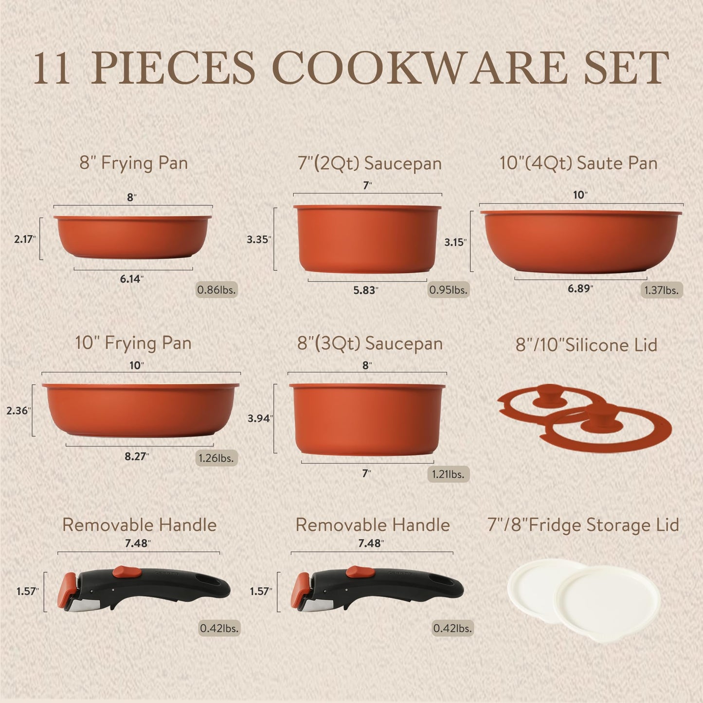 CAROTE 11pcs Pots and Pans Set, Nonstick Cookware Set Detachable Handle, Induction Kitchen Cookware Sets Non Stick with Removable Handle, RV Cookware Set, Oven Safe, Red