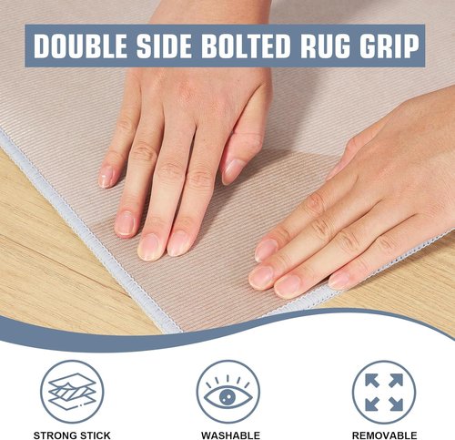 Heavywood Non-Slip Rug Grippers - Reusable Double-Sided Carpet Tape for Area Rugs | 8-Pack Washable Stickers