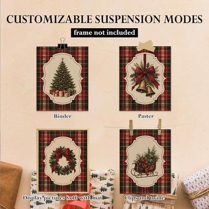DOFQZ Red and Green Tartan Christmas Wall Art Prints 8x10 Set of 4 — 17Child+8x10