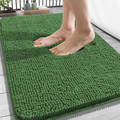 OLANLY Bathroom Rugs 34x21, Extra Soft Absorbent Chenille Bath Rugs, Rubber Backing Quick Dry, Machine Washable Bath Mats for Bathroom Floor, Tub and Shower, Home Decor Accessories, Olive Green