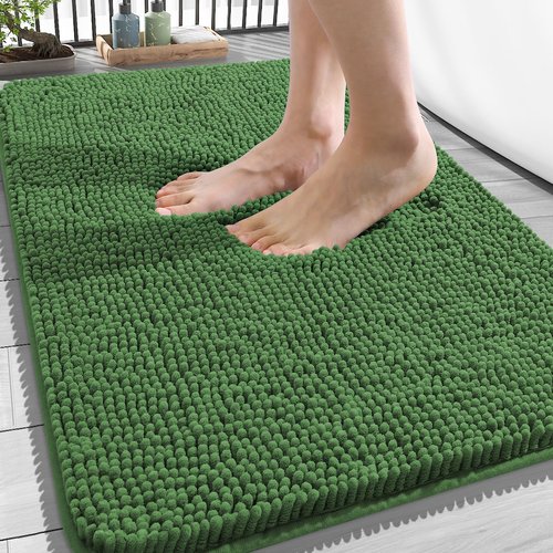 OLANLY Bathroom Rugs 34x21, Extra Soft Absorbent Chenille Bath Rugs, Rubber Backing Quick Dry, Machine Washable Bath Mats for Bathroom Floor, Tub and Shower, Home Decor Accessories, Olive Green