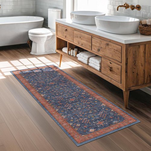 Hazo Haus Navy Blue Runner Rug 2x7 for Kitchen, Hallway, Mudroom, Laundry Room, Bathroom, Washable Non Slip Non Skid Rubber Backing Low Pile Stain Resistance