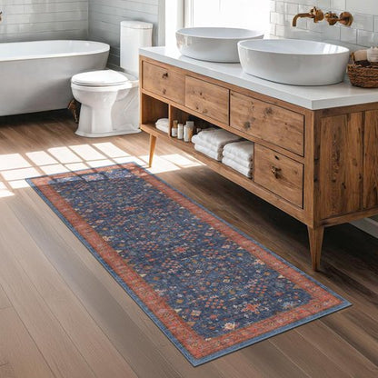 Hazo Haus Navy Blue Runner Rug 2x7 for Kitchen, Hallway, Mudroom, Laundry Room, Bathroom, Washable Non Slip Non Skid Rubber Backing Low Pile Stain Resistance