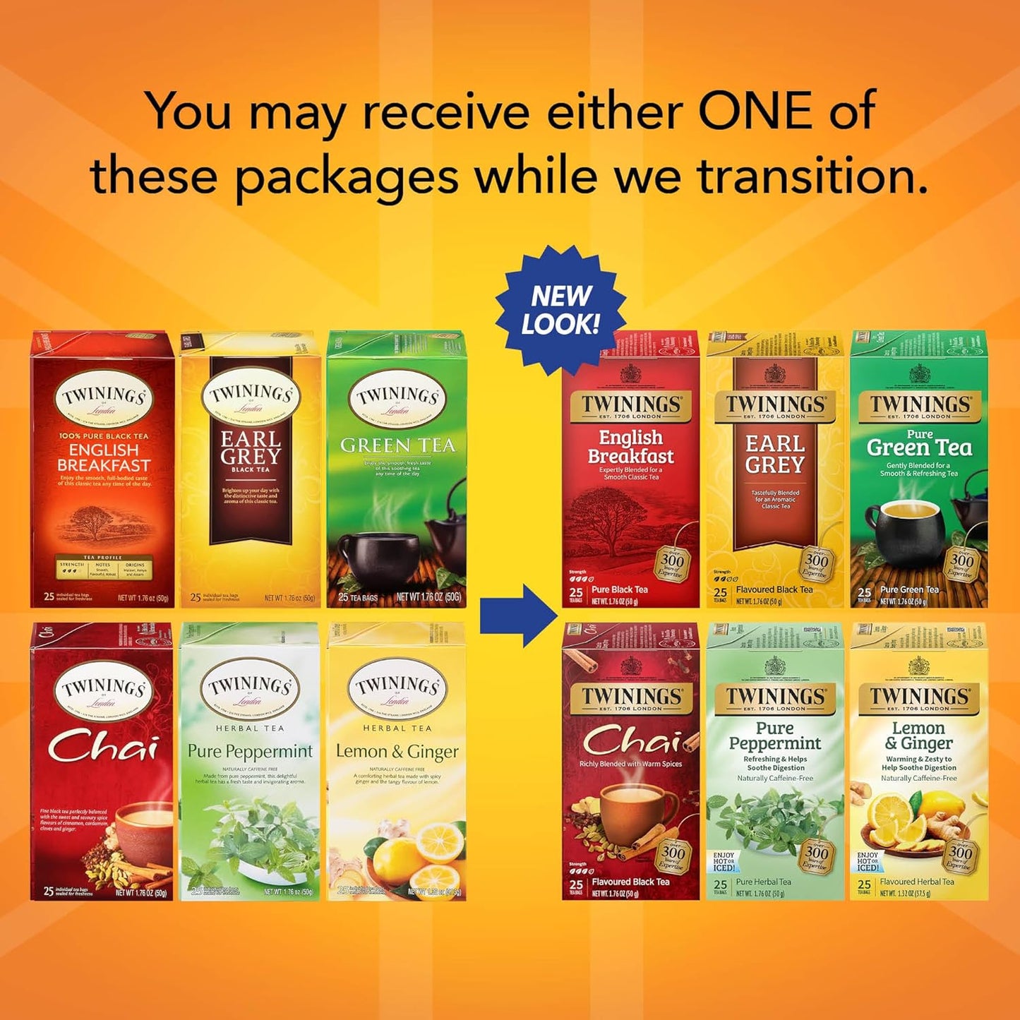 Twinings Variety Pack Tea Bags - 25 Count (Pack of 6) | Includes English Breakfast, Earl Grey, Lemon Ginger, Peppermint, Green & Chai