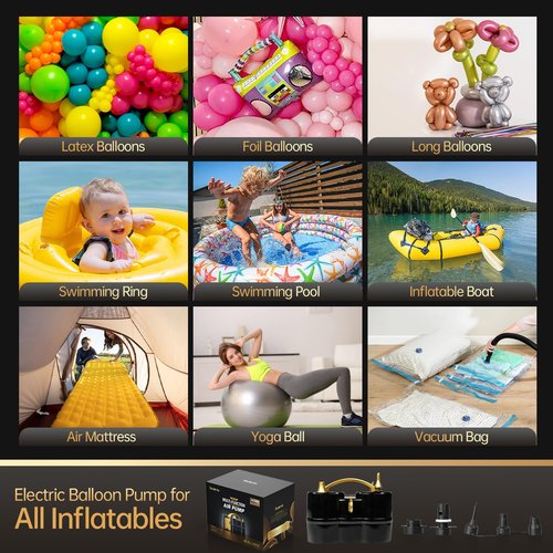 Bezente Balloon Pump Electric, 3-in-1 Portable Black Gold Electric Air Machine Balloon Pump Dual Nozzle Balloon Inflator for Inflatables and Latex 260q Foil Balloons