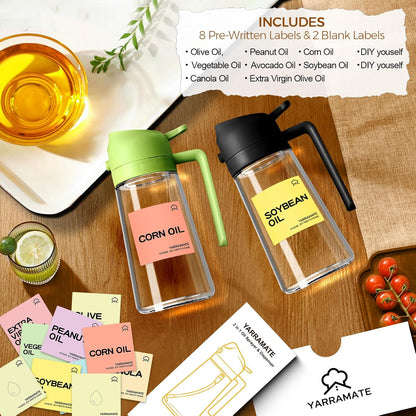 YARRAMATE Glass Olive Oil Sprayer - 16oz with 10 Color Labels | Sleek Black Design
