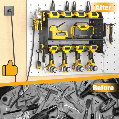 ZESEN Power Tool Organizer - 3-Layer Wall Mount Charging Station with 6 Outlets & Drill Holders | Black