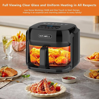BOSWELL 7.5QT Glass Air Fryer - Transparent Fry Bowl, Circulating Heating & Temperature Control
