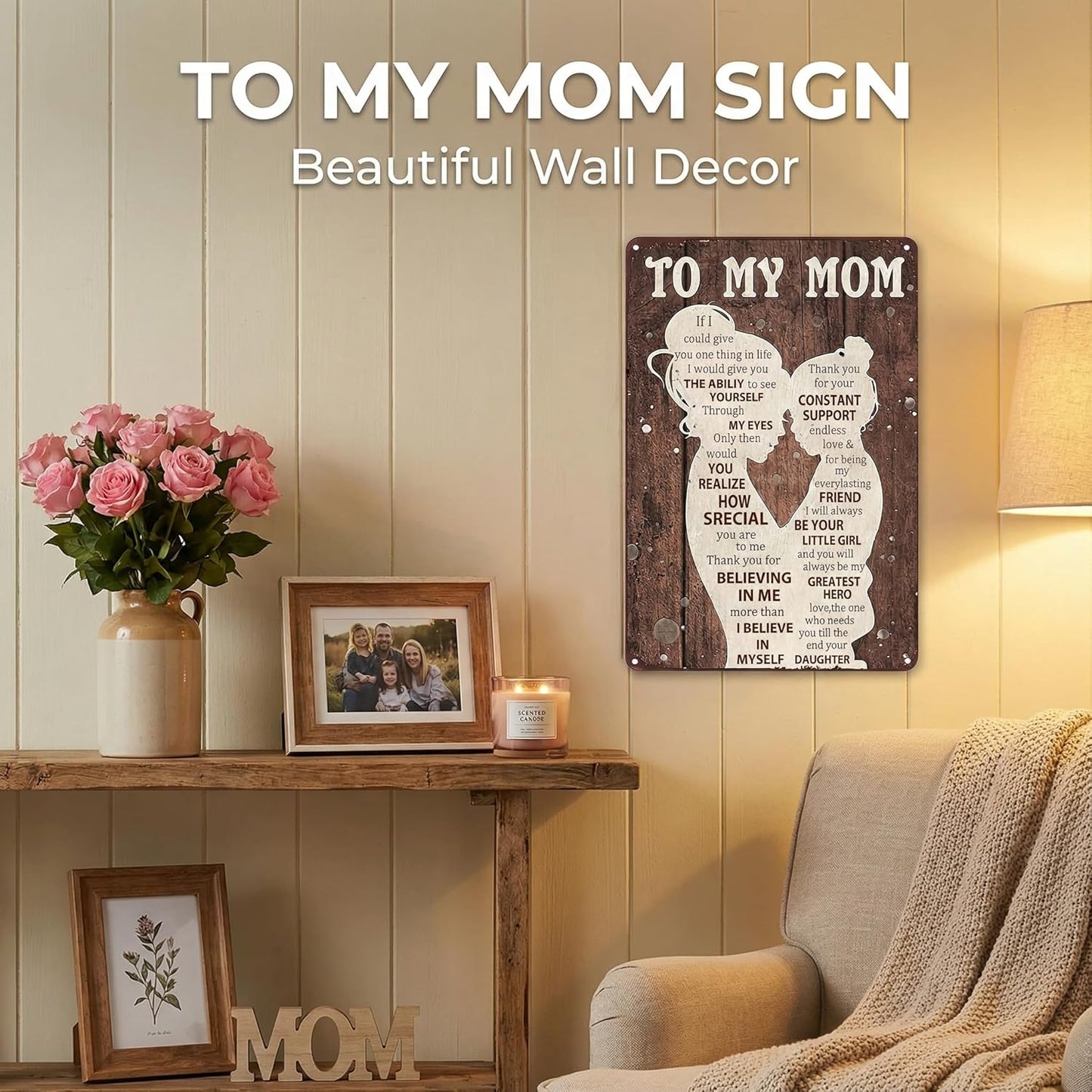 To My Mom Sign - Heartfelt 'I Love You' Gift | Home Decor for Kitchen, Bedroom, Office - 12" x 8"