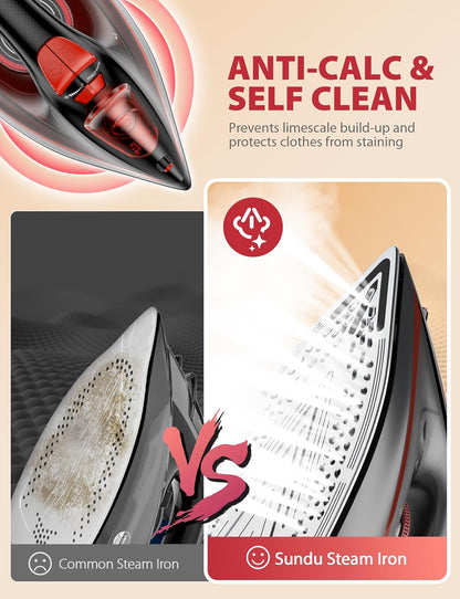 Skiennix Steam Iron - 1500W Powerful with Ceramic-Coated Soleplate, Auto Shutoff & Self-Cleaning