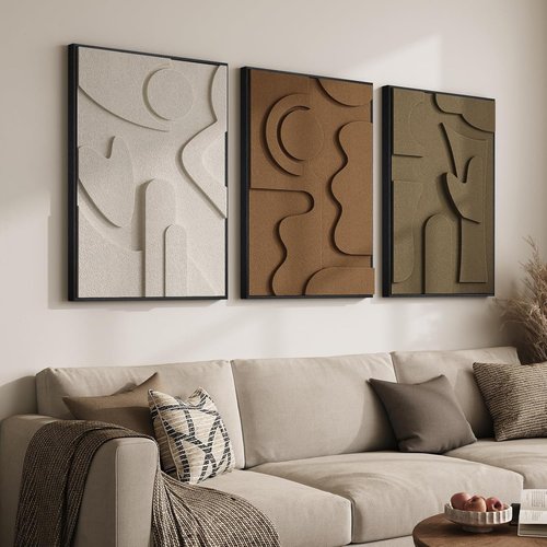 Large Framed 3D Textured Abstract Wall Art - Modern Geometric Decor for Living Room | 24x36 In