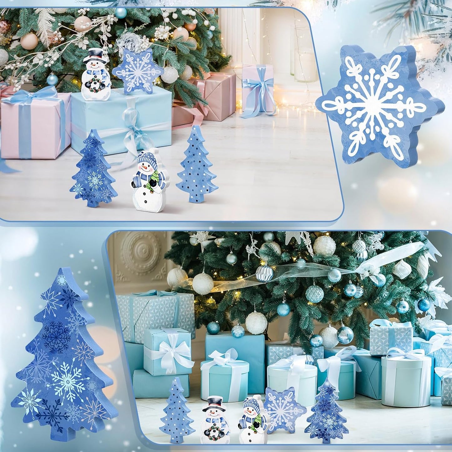 Threehoney Blue Winter Snowman Decor - 5 Pcs Cute Snowflake Table Centerpieces for Home & Office