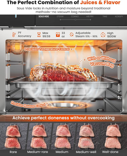 Nuwave Combi Steam Oven - Non-Toxic Stainless Steel Multi-Cooker with Air Fry & Sous Vide | 16 Quarts, 120 Presets