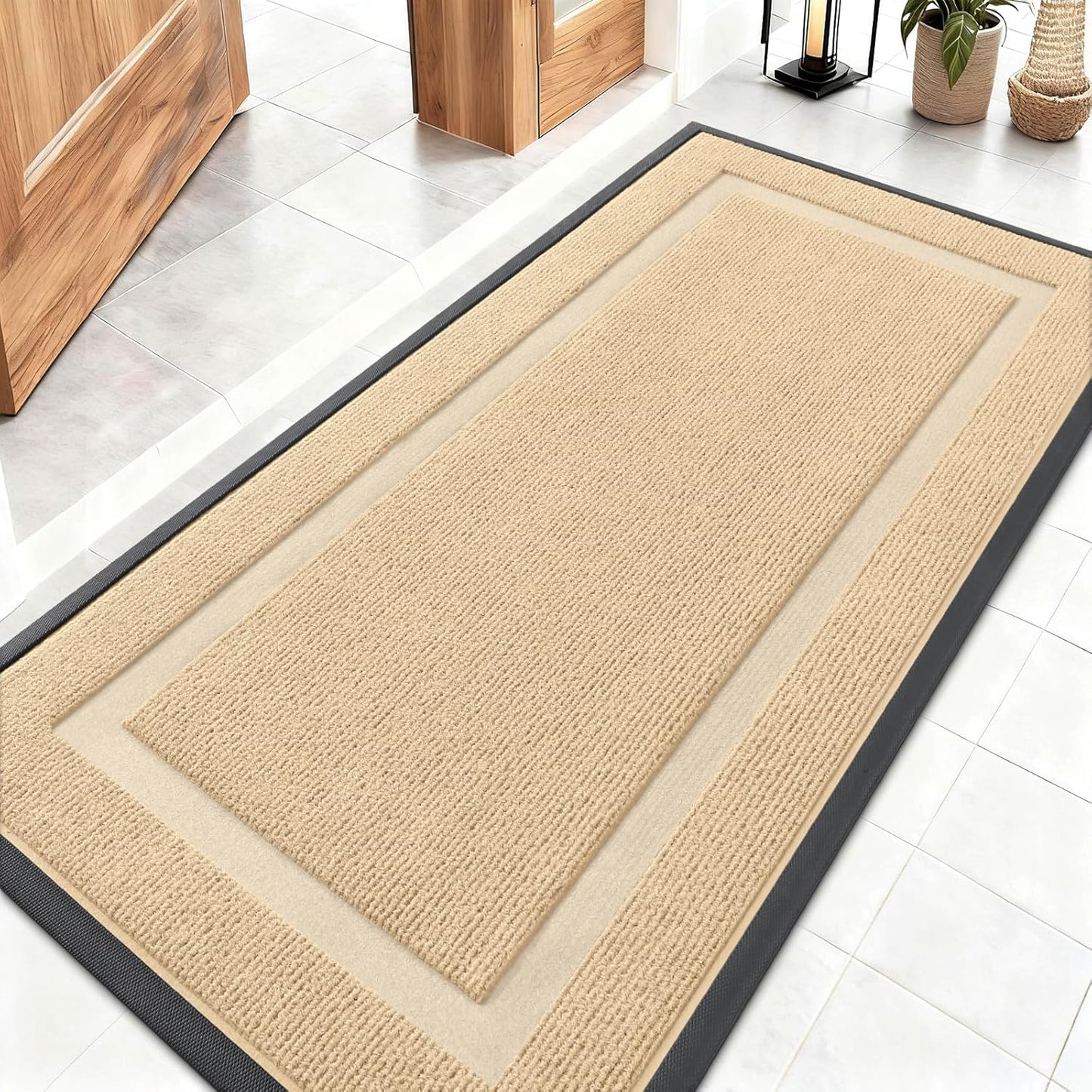 OLANLY Waterproof All-Season Front Door Mat - Sturdy Natural Rubber, Easy Clean, 47x23, Beige