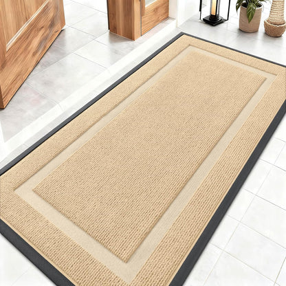 OLANLY Waterproof All-Season Front Door Mat - Sturdy Natural Rubber, Easy Clean, 47x23, Beige