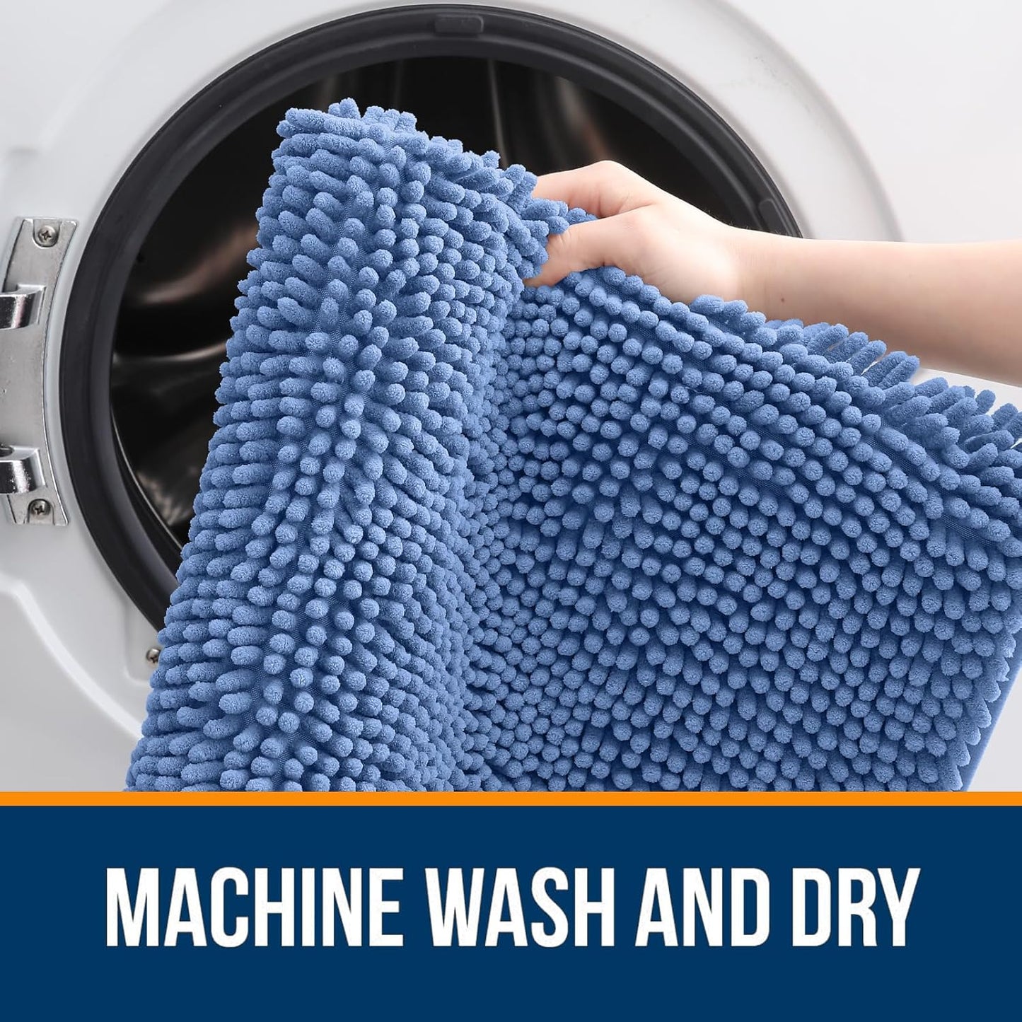 OLANLY Large Bath Rugs - Soft Absorbent Chenille with Quick Dry Rubber Backing | 40x32 Cornflower Blue