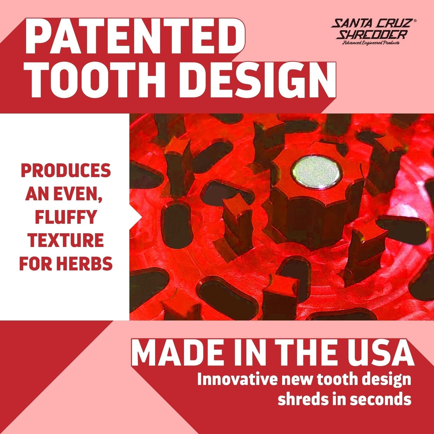 Santa Cruz Shredder Metal Herb Grinder Knurled Top for Stronger Grip 3-Piece Medium 2.2" (Red)